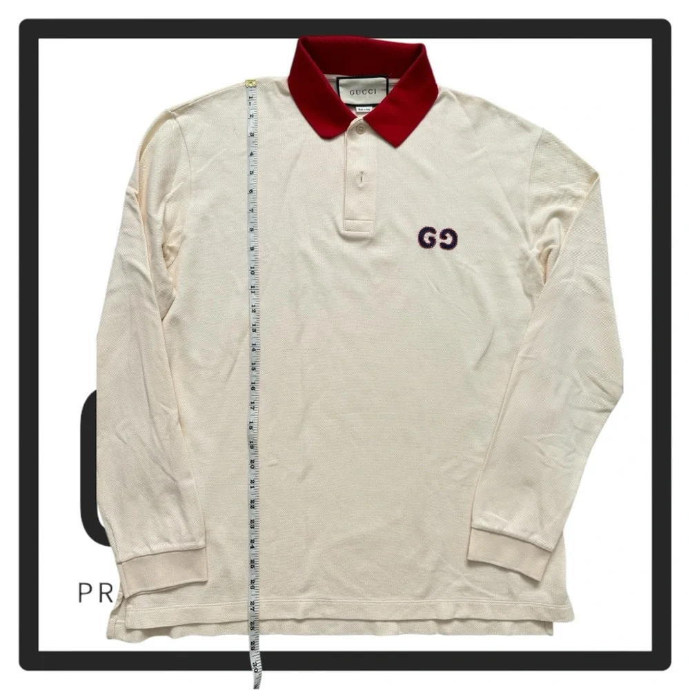 Gucci Cream Polo Shirt with Red Collar‎